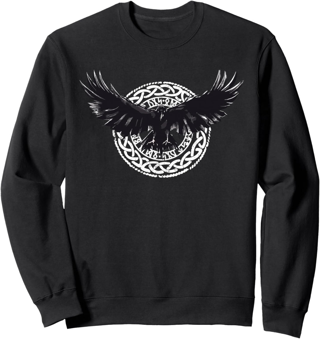 Wikinger Viking Krähe Rabe Kompass und Runen Kreis Sweatshirt