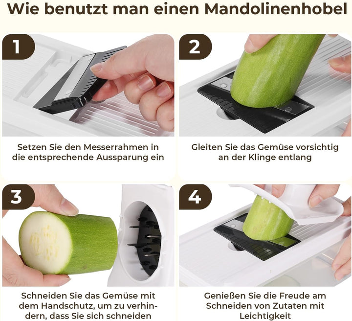 Gemüseschneider und Spiralschneider, Mandoline Gemüsehobel, Würfelschneider Zwiebelschneider, Reibe