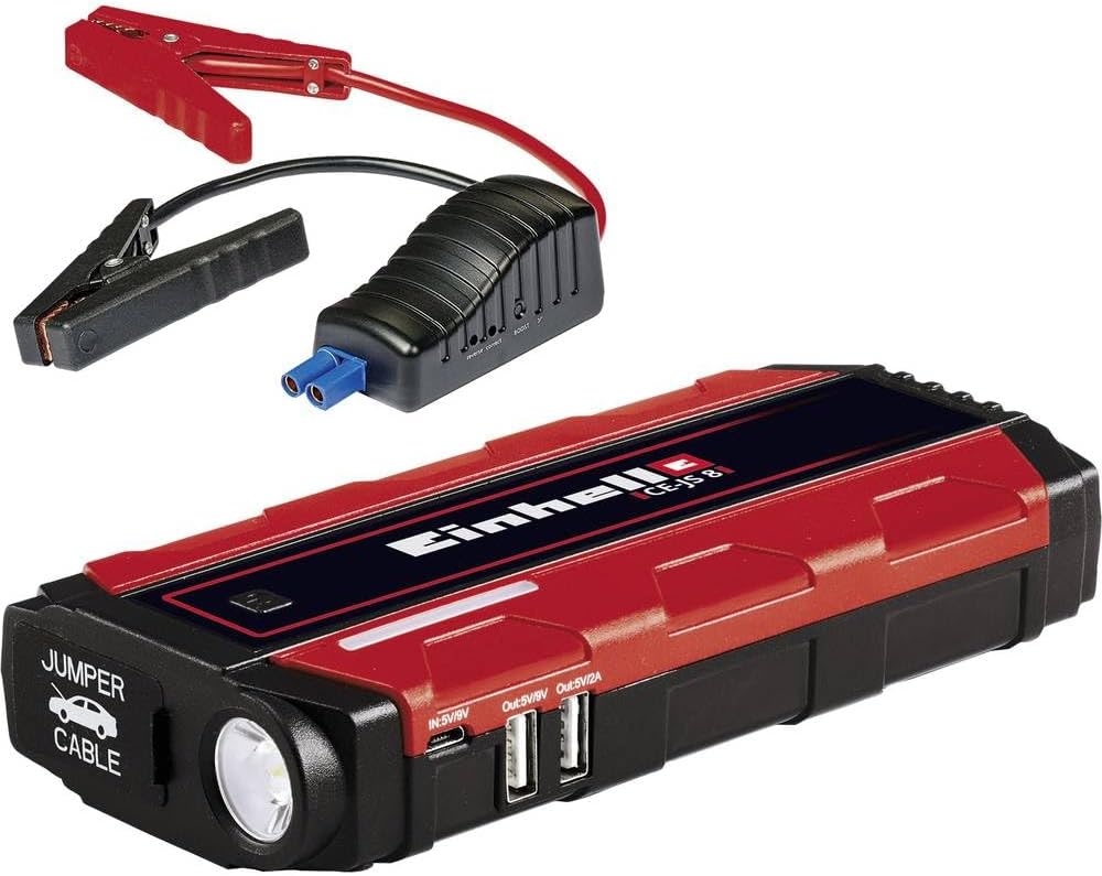 Einhell Jump-Start - Power Bank CE-JS 8/1 (12 V, LiPo-Akku 3x2500 mAh, LED-Ladezustandsanzeige, LED-