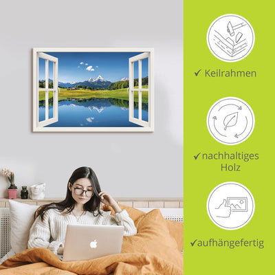 ARTland Leinwandbilder Wandbild Bild auf Leinwand 100x70 cm Landschaften Fensterblick T4RC Alpen Ber