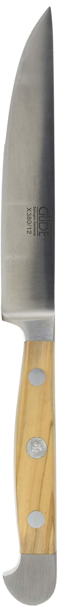 GÜDE Solingen - Porterhouse Steakmesser Gezahnt geschmiedet, 12 cm, Olivenholz, ALPHA OLIVE, Doppelk
