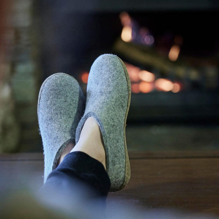glerups Slipper aus 100 % hochwertiger Wollmischung mit Gummisohle, Unisex-Slipper 35 EU Grau, 35 EU
