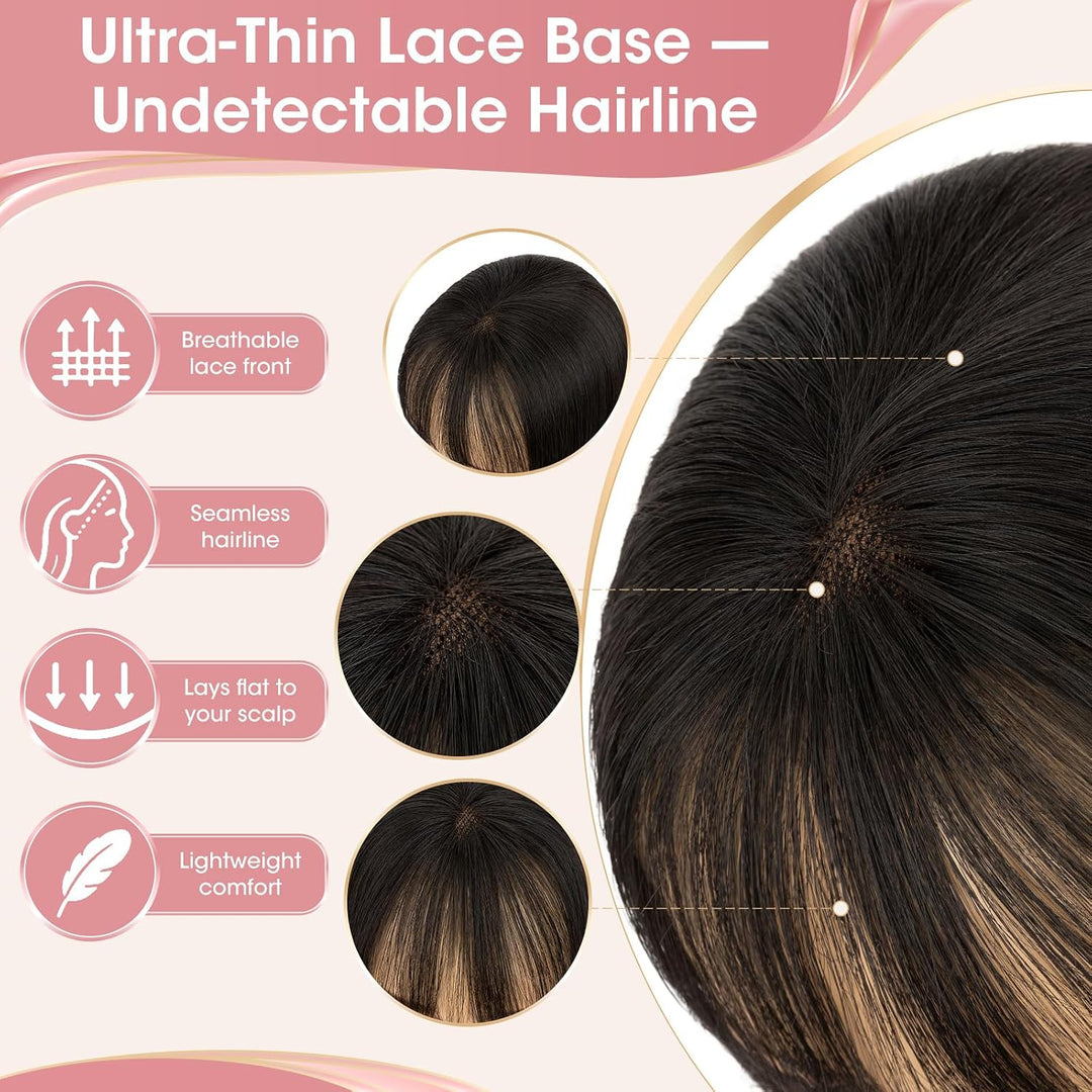 Silk-co Hair Topper Echthaar, 8x11.5cm handgebunden Basis Toupet Damen, Clip in Haarteile mit Spitze