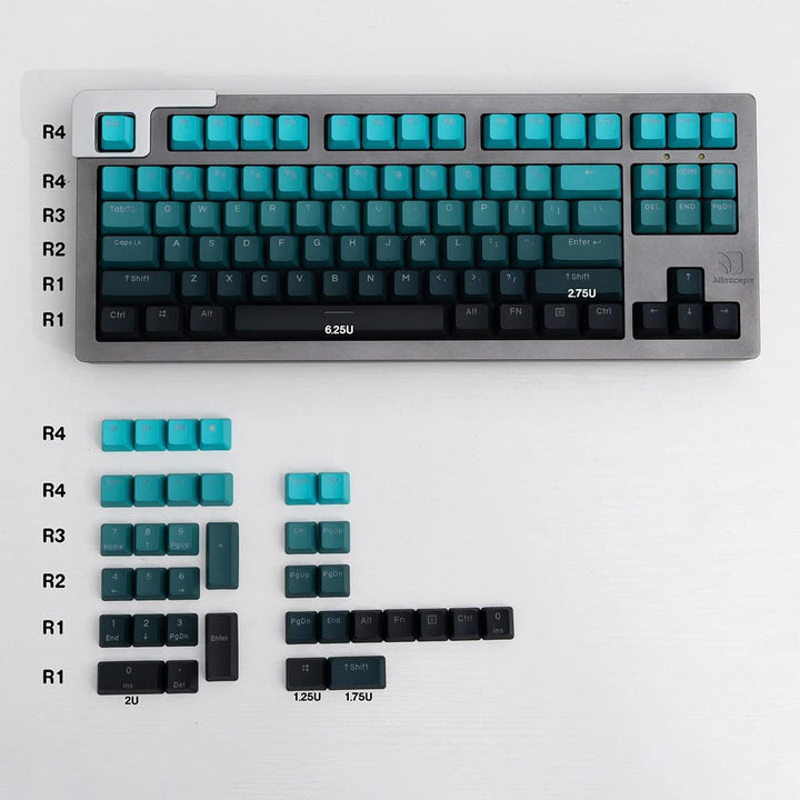 123 Tasten Double Shot PBT Tastenkappen OEM-Profil Farbverlauf Cyan Hintergrundbeleuchtung Tastenkap