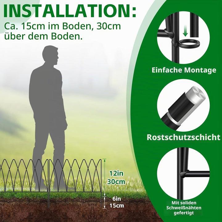 Thealyn Dekorative Metall Gartenzaun 45cm (H) x 2.25m (L) Metall Grenze Folding Fence No Dig Fence L