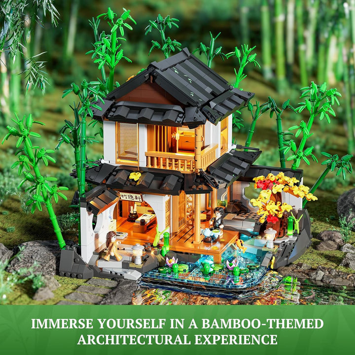 Lumibricks Bambushaus Beleuchtetes Baustein-Set – 2432 Teile Retro Chinesisches Gartenhaus & Baumhau