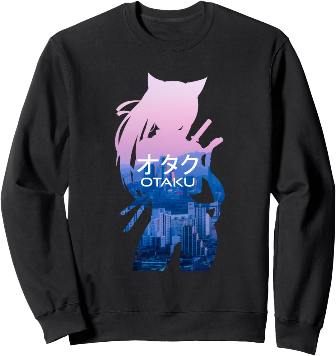 Neko Ninja Silhouette Otaku Japanische Schrift Sweatshirt