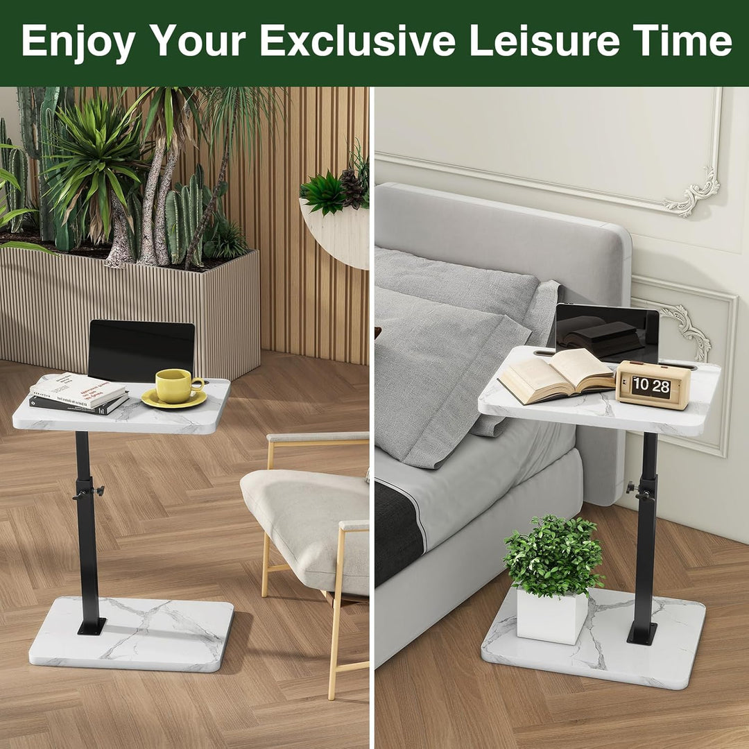 IBUYKE Beistelltisch C Form,360° Rotierbarer und Höhenverstellbar Sofatisch,Couchtisch für schmale R