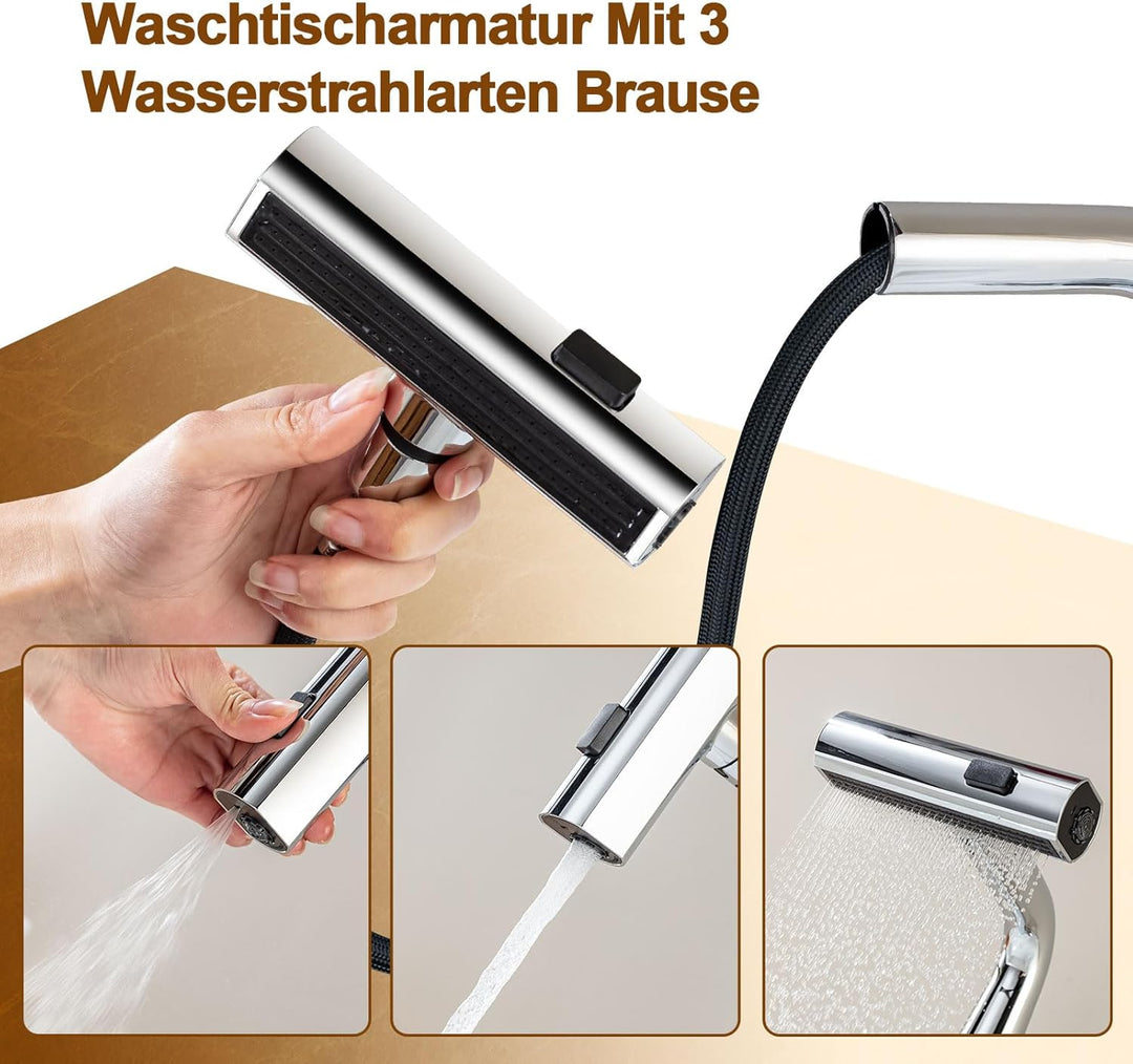 Wasserhahn Bad 360°Schwenkbar LakeBayMZC Spültischarmatur LED Temperaturanzeige,Aufsatzwaschbecken m