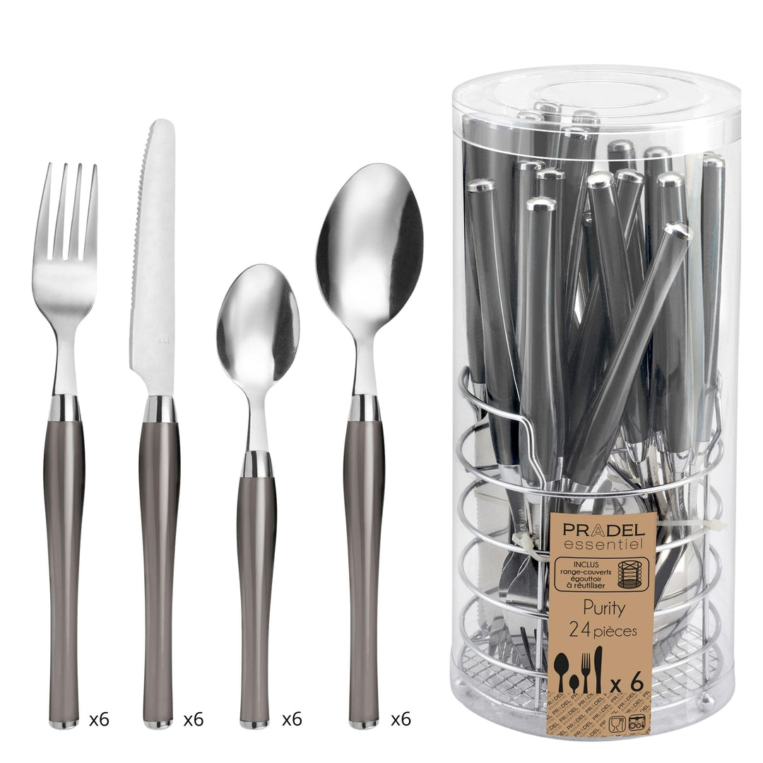 PRADEL ESSENTIEL – Drahtkorb mit 24 Besteckteilen für 6 Personen – Purity – Edelstahl 18/0, Standard
