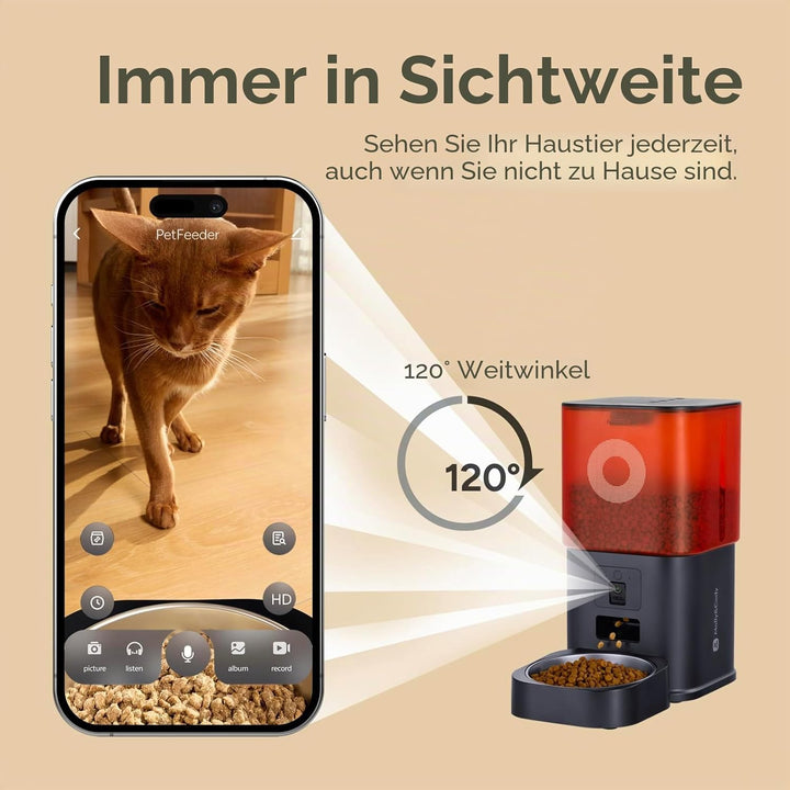 Futterautomat Katze mit Kamera 6L, Automatischer Katzen Futterautomat für Katzen und Hunde, App-Steu