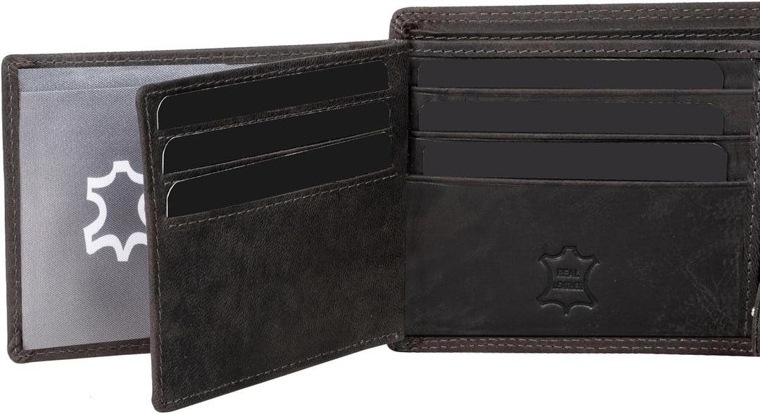 Fa.Volmer ® Leder Geldbörse Herren - extra-stabile Doppelnaht - 9 Fächer für Kreditkarten - Querform