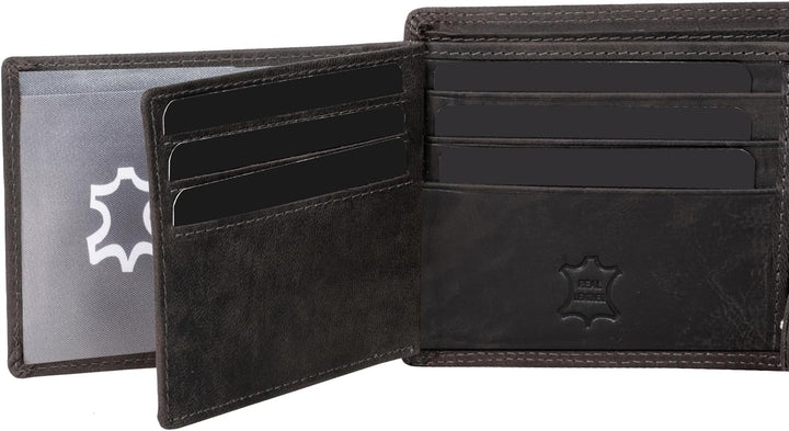 Fa.Volmer ® Leder Geldbörse Herren - extra-stabile Doppelnaht - 9 Fächer für Kreditkarten - Querform