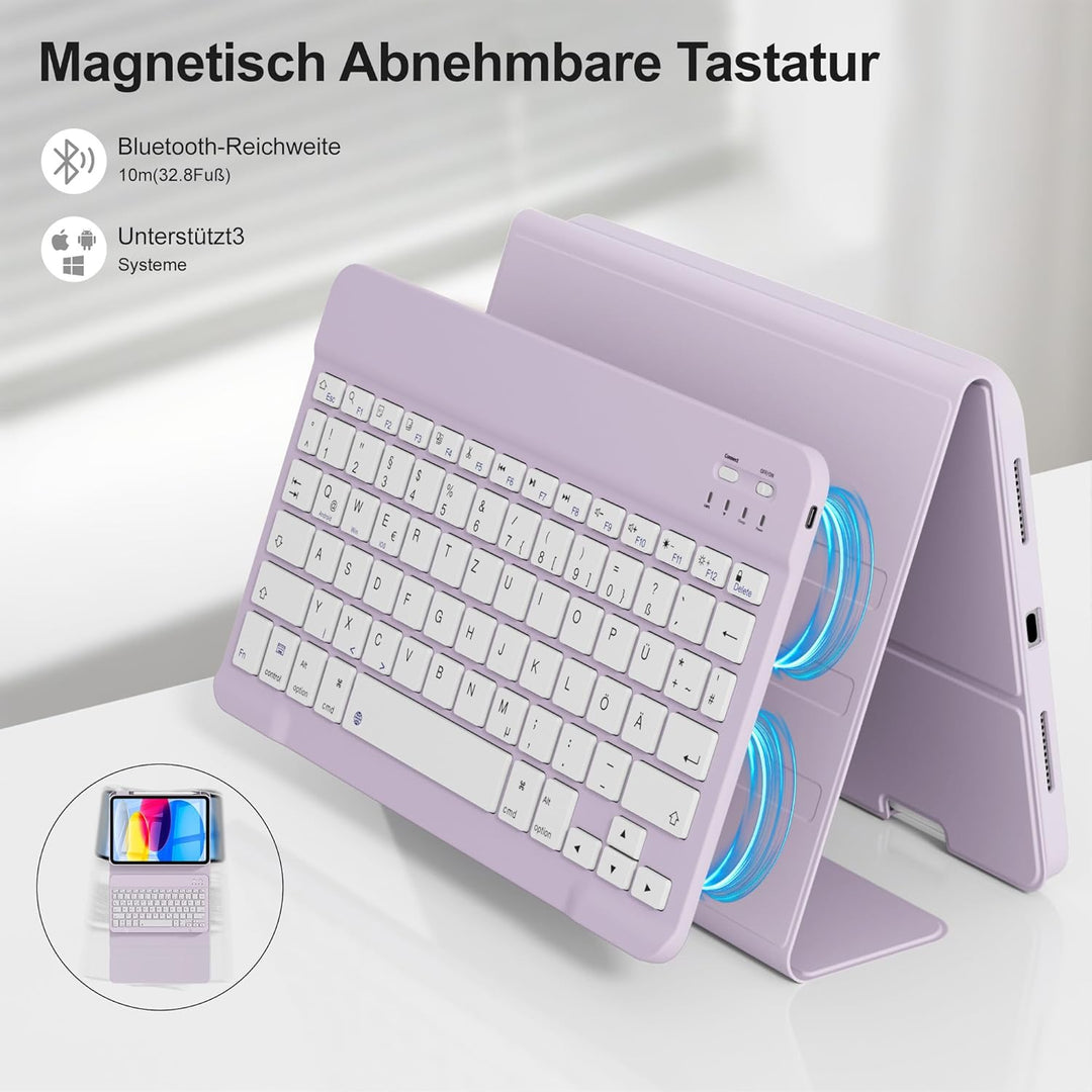 Hülle mit Tastatur für iPad A16 11 Generation2025/10 Generation 2022, (11/10.9 Zoll), 7-farbige Magn