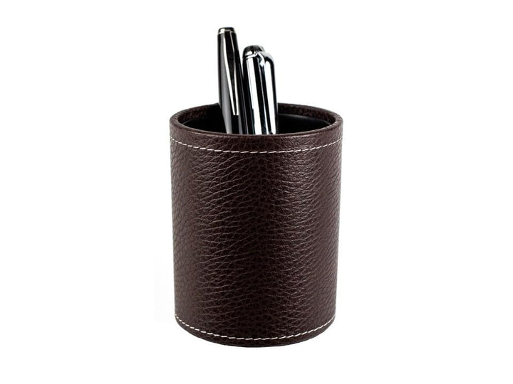 DELMON VARONE - Stifteköcher aus Soft Grain Leder braun - Echtleder Stiftebecher mit PU Innenverklei