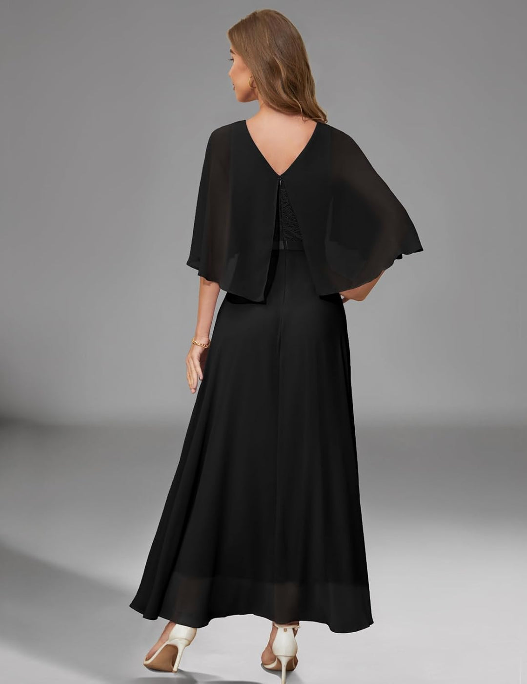 DRESSTELLS Festliche Abendkleider Damen Hochzeit Ballkleid Elegant Lang Brautkleid Standesamt Chiffo