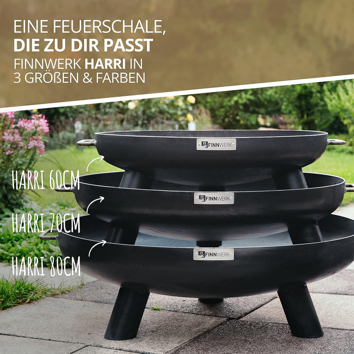 Finnwerk HARRI Feuerschale 70 cm - Massive und Dekorative Schwarze Feuerstelle - Feuerschalen für de