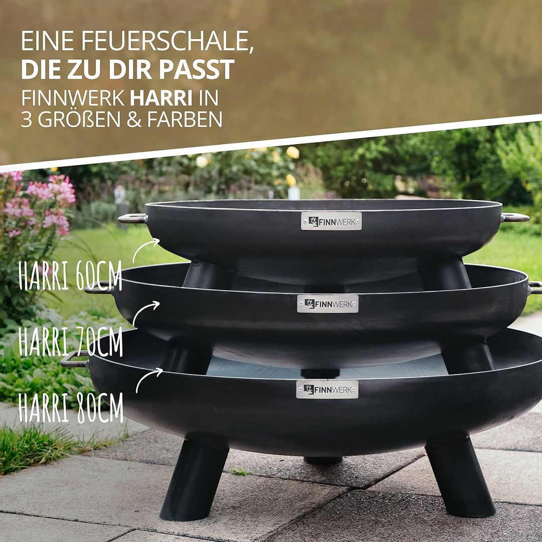 Finnwerk HARRI Feuerschale 60 cm - Massive und Dekorative Schwarze Feuerstelle - Kleine Feuerschalen