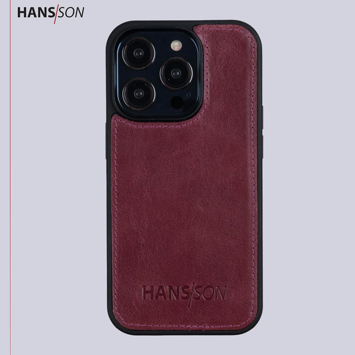 HANS/SON Klappbare Echtlederhülle in Magenta | iPhone 14 Pro Max Ledercase mit Kartenfächern | Leder