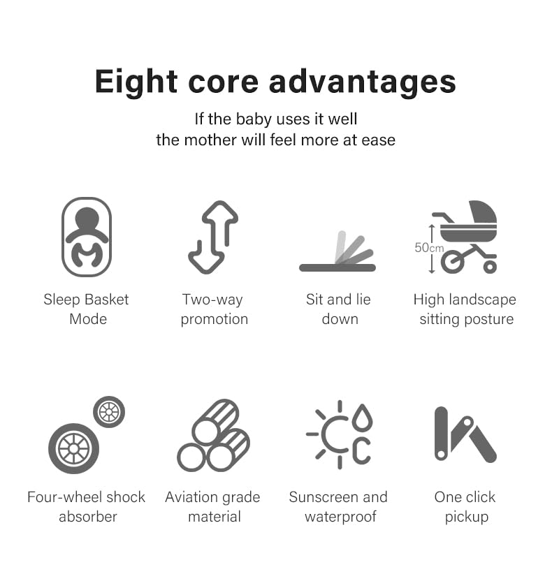 YAZOCO kinderwagen 3 in 1 Buggy Babybett Komplett Set Einem Klick Zusammenklappbarer Kinderwagen, Ko