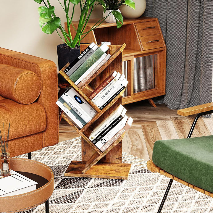YMYNY Bücherregal im Baumform, 4 Ebenen Raumteiler, Standregal, 30x17x60 cm, Platzsparend, Holzregal