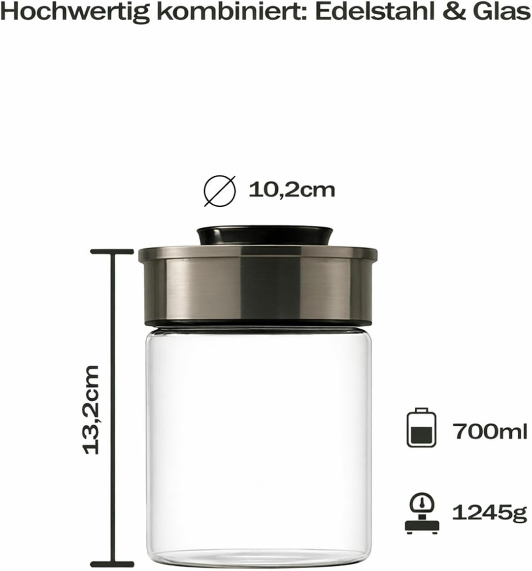 BURI Vorratsglas Vakuumglas 3er Set 700ml | Vorratsdosen Glas mit Edelstahl Deckel & Vakuum Klick-Me