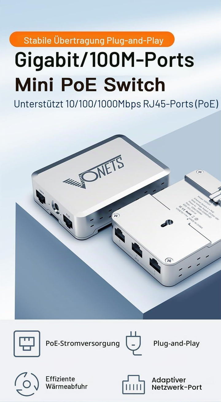 VONETS VSP500 Industrie 5 Ports PoE Gigabit Switch Gigabit Ethernet Netzwerk Switch Ethernet RJ45 Sp