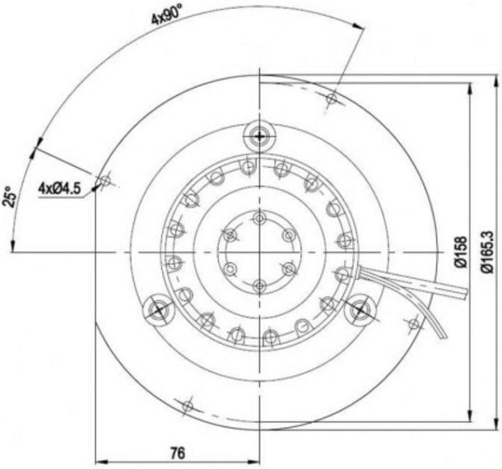 XODO STORE Rauchabzug EBM R2E150-AN91-13, 2400 RPM, 32 Watt, 150 mm Lüfter, für Pelletöfen