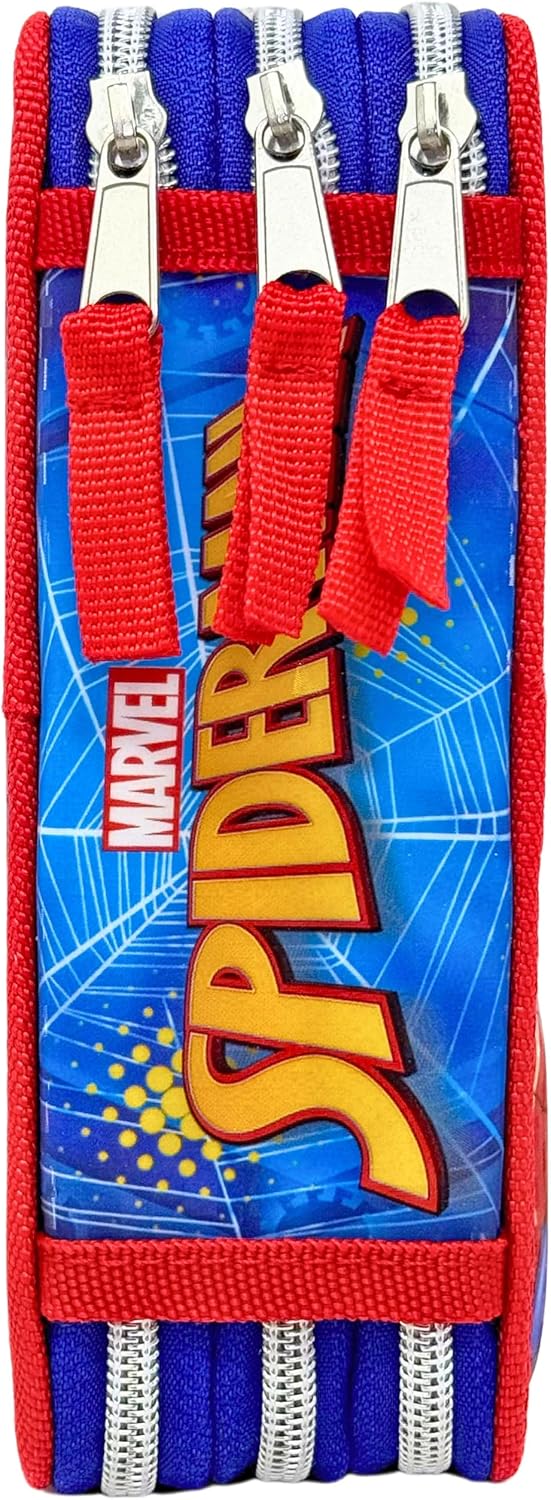 Clondo 3D Federmäppchen mit 3 Fächern für Kinder, für Spiderman Fan A, dreifach gefüllt, 44 Schulzub