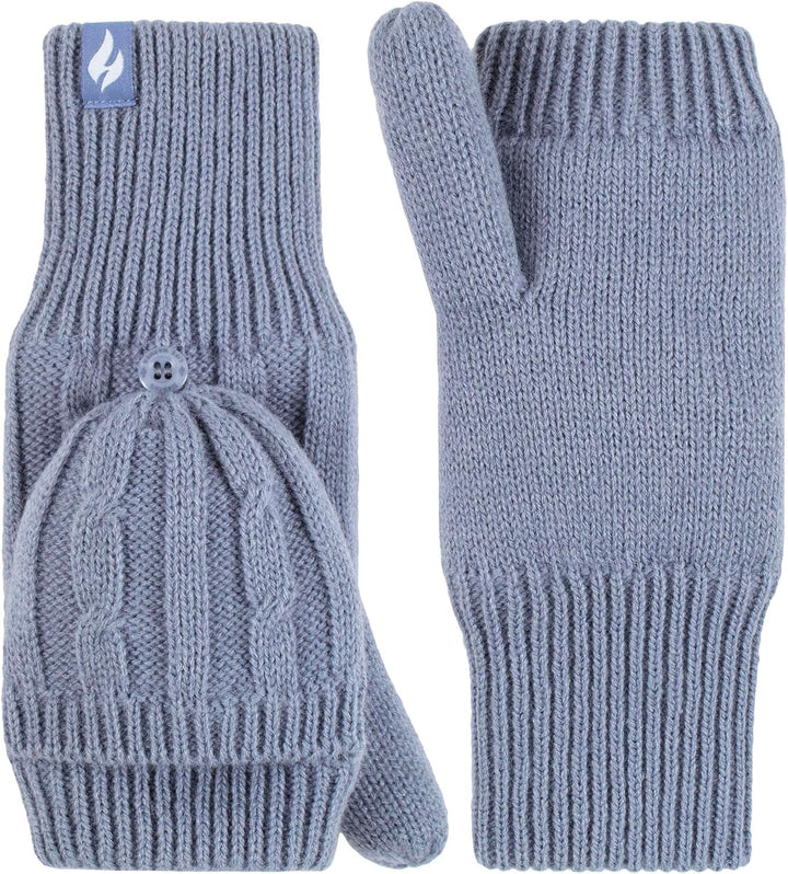 HEAT HOLDERS Fingerlose Damen-Thermo-Konverter-Handschuhe mit Zopfmuster, 2,3 Tog Dusky Blau, Dusky