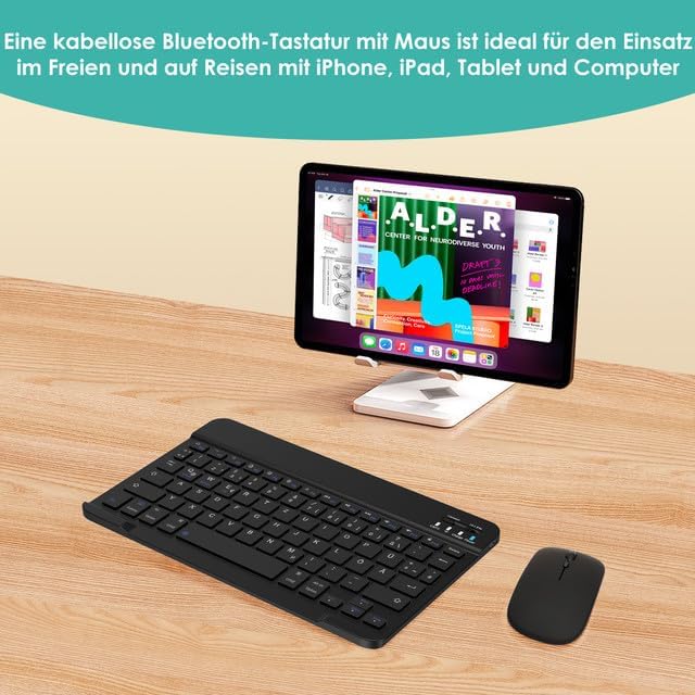 LAMA Kabellose Bluetooth Tastatur & Maus, wiederaufladbare Ultra-dünn Universal Tablet Tastatur, kom