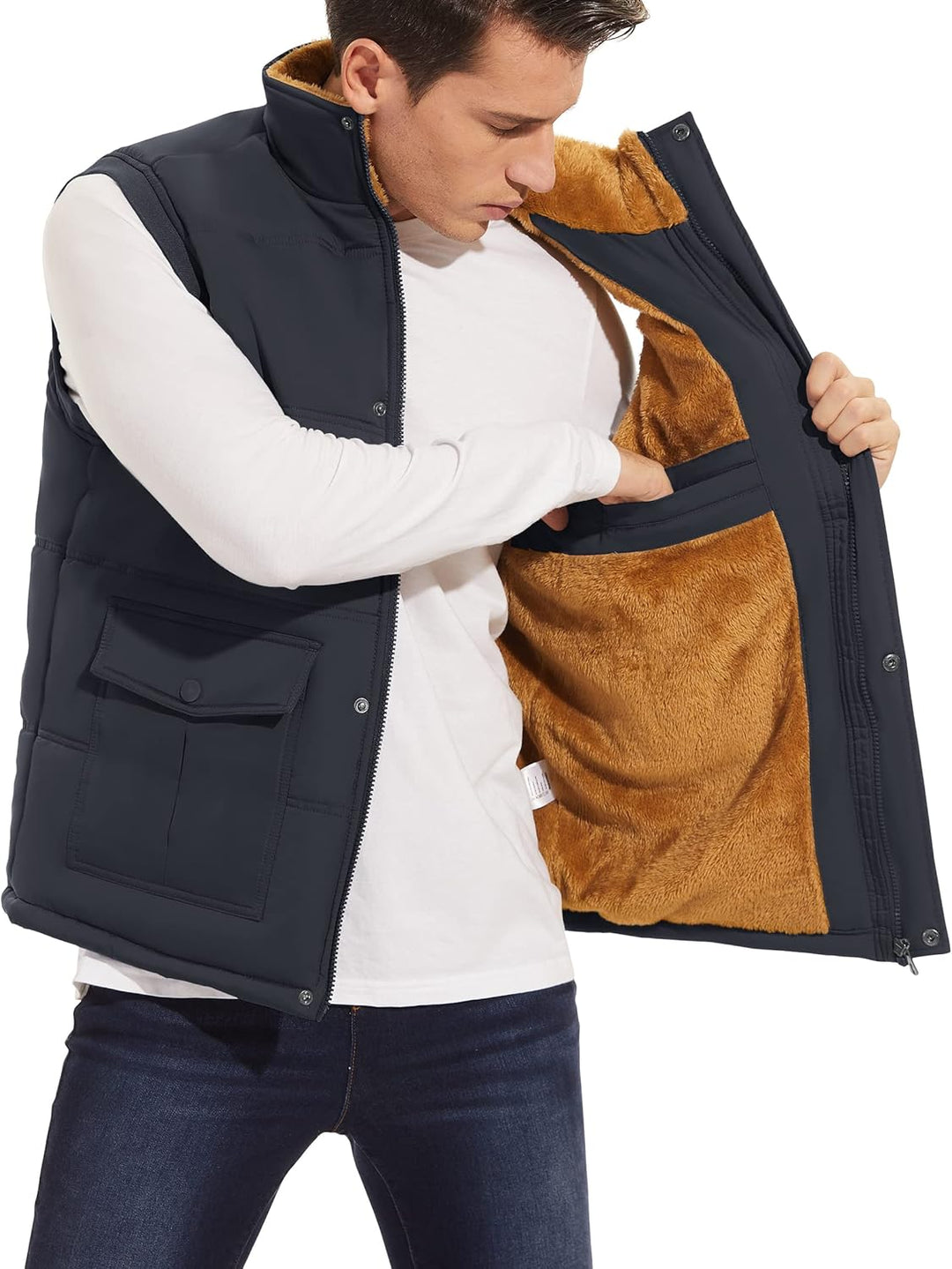 MAGCOMSEN Winterweste Herren Gefüttert Outdoor Weste Warme Fleeceweste Freizeit Ärmellos Jacke Therm