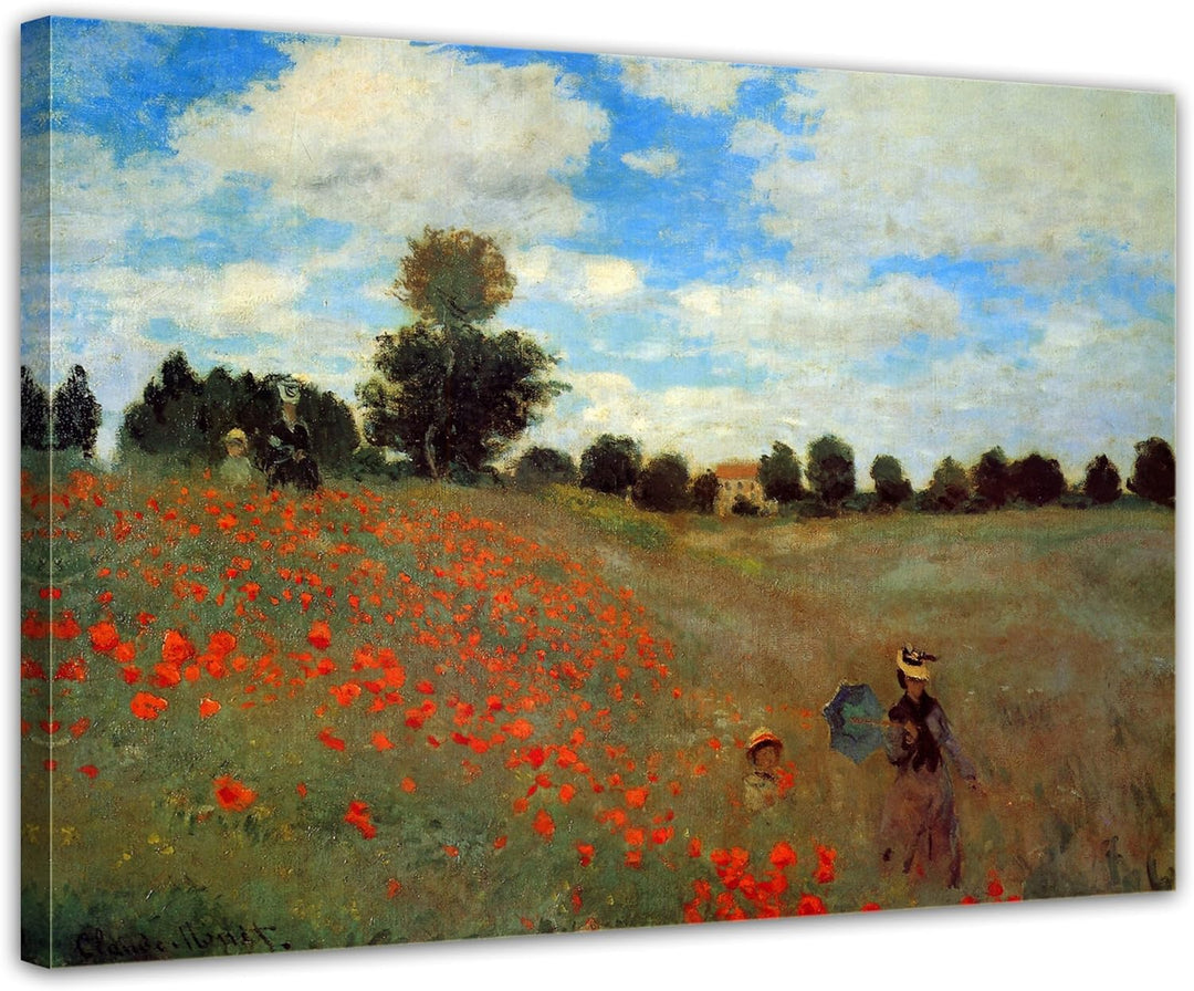 Bilderdepot24 Bild auf Leinwand | Claude Monet Mohnfeld bei Argenteuil in 70x50 cm als Wandbild | Wa