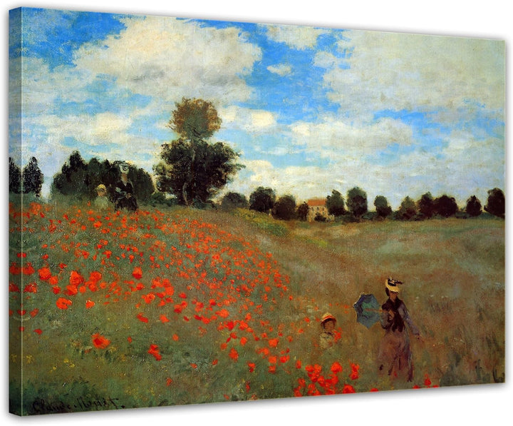 Bilderdepot24 Bild auf Leinwand | Claude Monet Mohnfeld bei Argenteuil in 70x50 cm als Wandbild | Wa