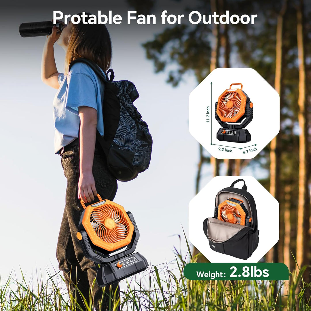 AJVV Camping Ventilator mit akku 20000mAh, Akku Ventilator mit Fernbedienung/LED Licht/270° Drehung,