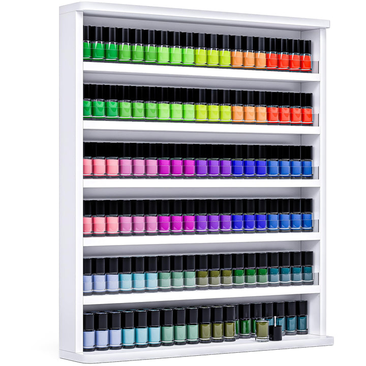 Nagellackregal Wandmontage mit 6 Ebenen, Stabiler Nagellack Organizer aus MDF & Acryl, Wandregal für