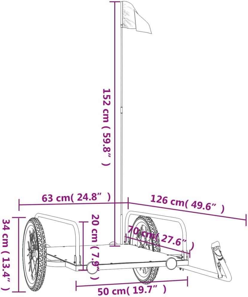 Mangloder Fahrradanhänger Schwarz 135x70x Eisen mit, Deichsel, Sicherheitsflagge, faltbar, ideal für