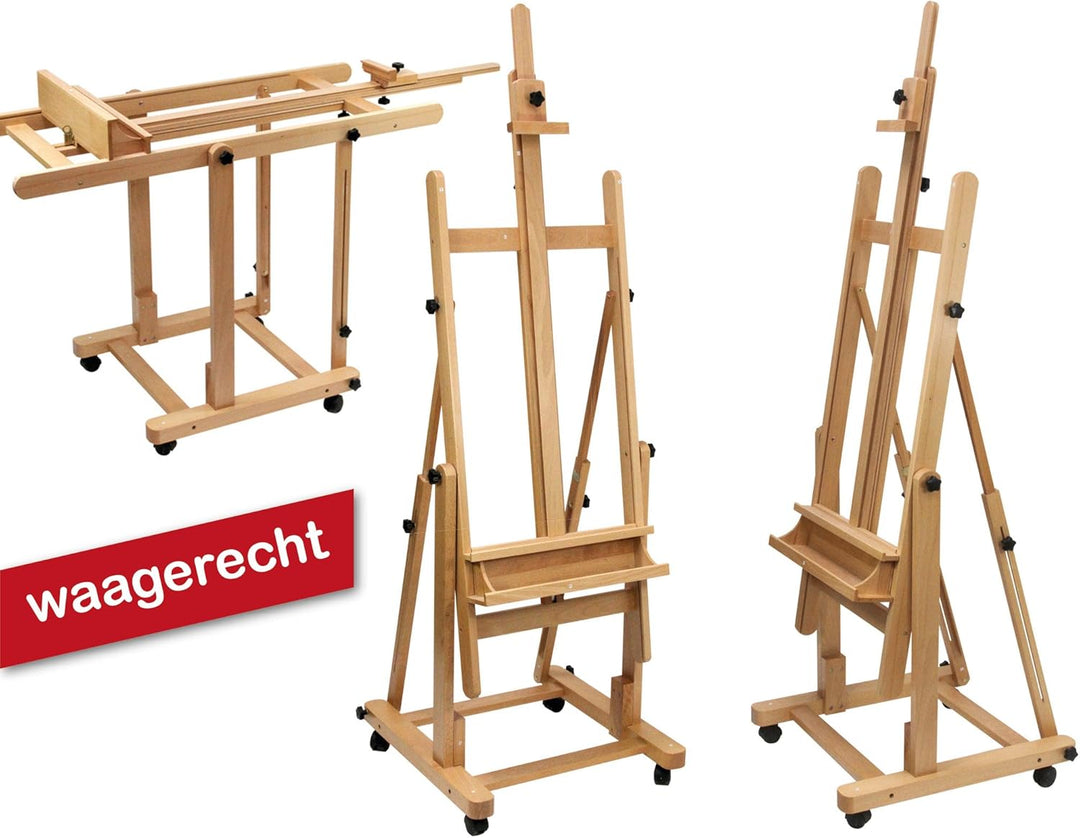 Profi-Staffelei Modell 120 aus massiver Buche FSC®, senkrecht und waagerecht malen, feststellbare Ro