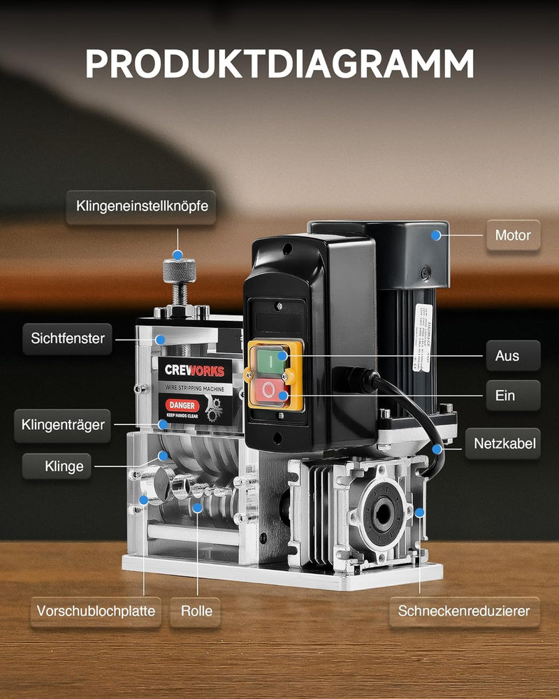 CREWORKS Elektrische Kabelabisoliermaschine 180W für 1,5-30 mm Kupferdrähte, Automatische Kabel Abis