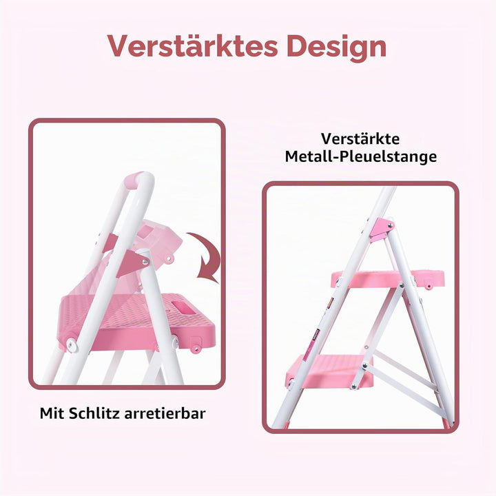 BONTEC Trittleiter 2 Stufen Klappbar, 272kg/600lbs Kapazität mit Breiten Anti-Rutsch-Pedalen, Faltba