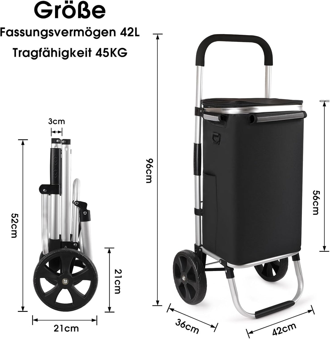 Einkaufstrolley klappbar mit 42L Volumen, Einkaufswagen mit Deckel Klappbarer Trolley zum Einkaufen,