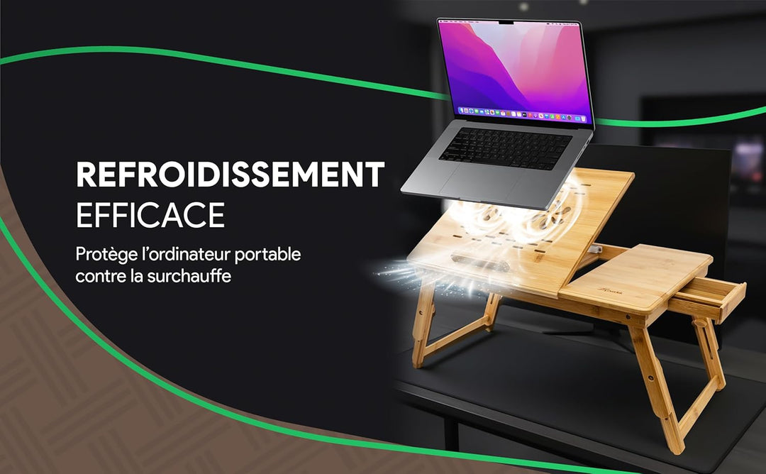 MOVADEK Laptoptisch aus Bambus, höhenverstellbar & klappbar, Betttisch & Notebooktisch mit Schublade