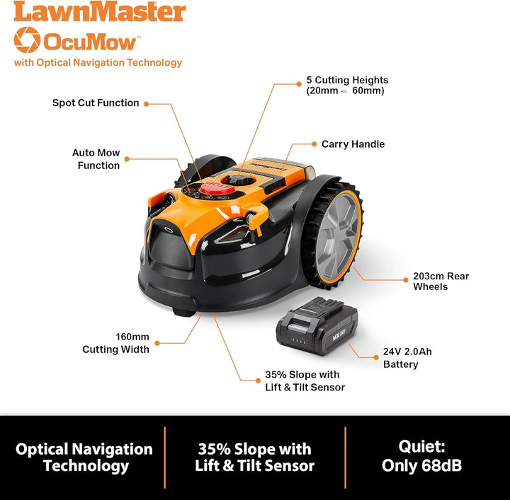 OcuMow® Mähroboter kabellos 80 ㎡ Rasenmäher Roboter mit 2Ah Akku Kompaktmodell Einsteiger-Modell ohn