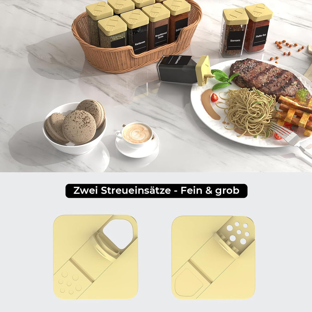 Gewürzgläser Eckig Set mit Deckel [32 x 120ml], 120 Etiketten | Luftdichte Gewürzstreuer mit Streuei