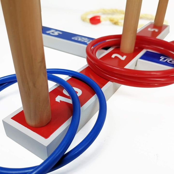 Wurfspiele Ring Toss Game Wooden Quoits Throwing Tossing Game Set with Carry Bag（5 pcs Rope Rings +