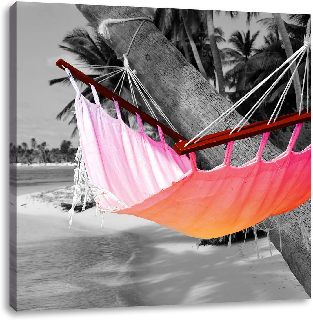 Pixxprint traumhafte Hängematte am Strand als Leinwandbild Quadratisch/Grösse: 70x70 / Wandbild/Kuns