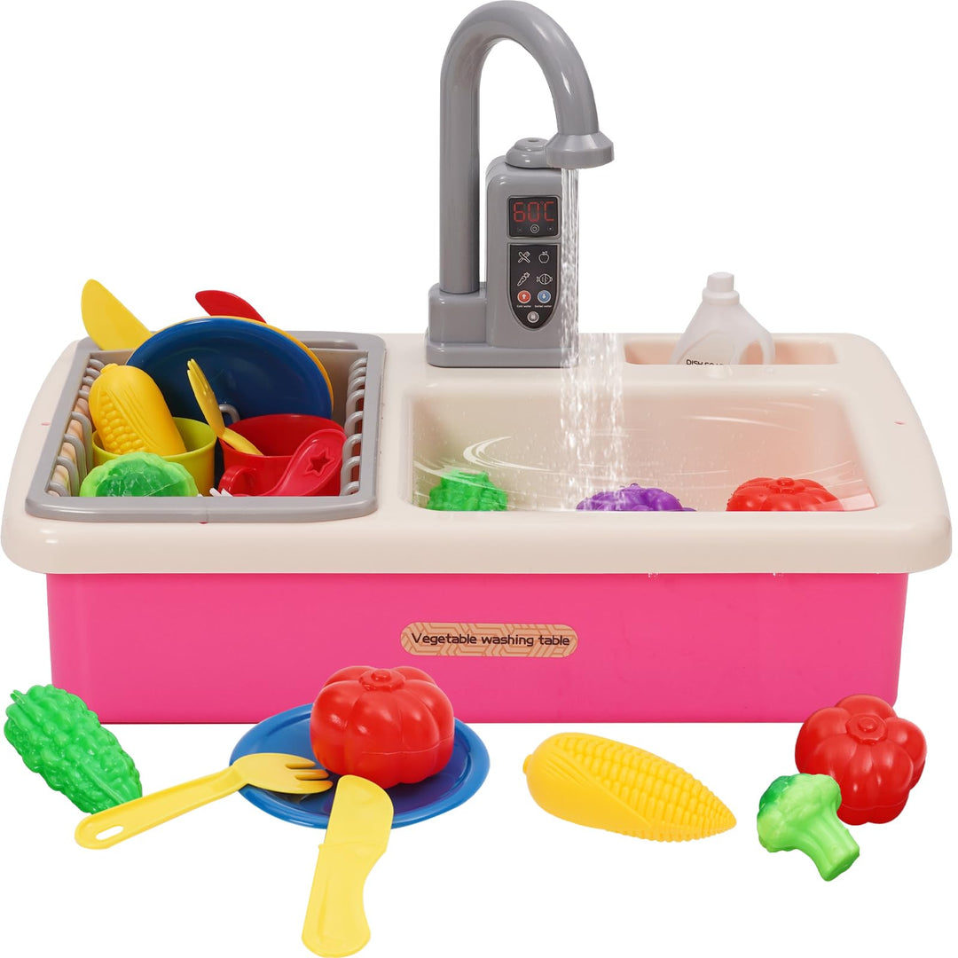 Spielspüle Kinder,Küchenspüle Spielzeug Set mit Wasserkreislauf,Elektrischem Wasserhahn,Rollenspiel-