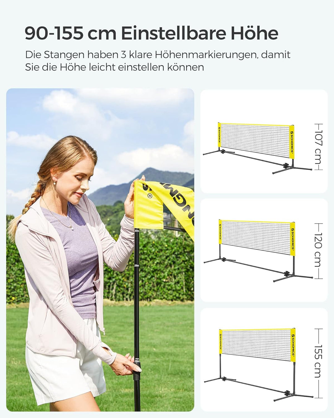 SONGMICS Badmintonnetz, faltbar, einfach zu montieren, leicht zu transportieren, höhenverstellbar (1