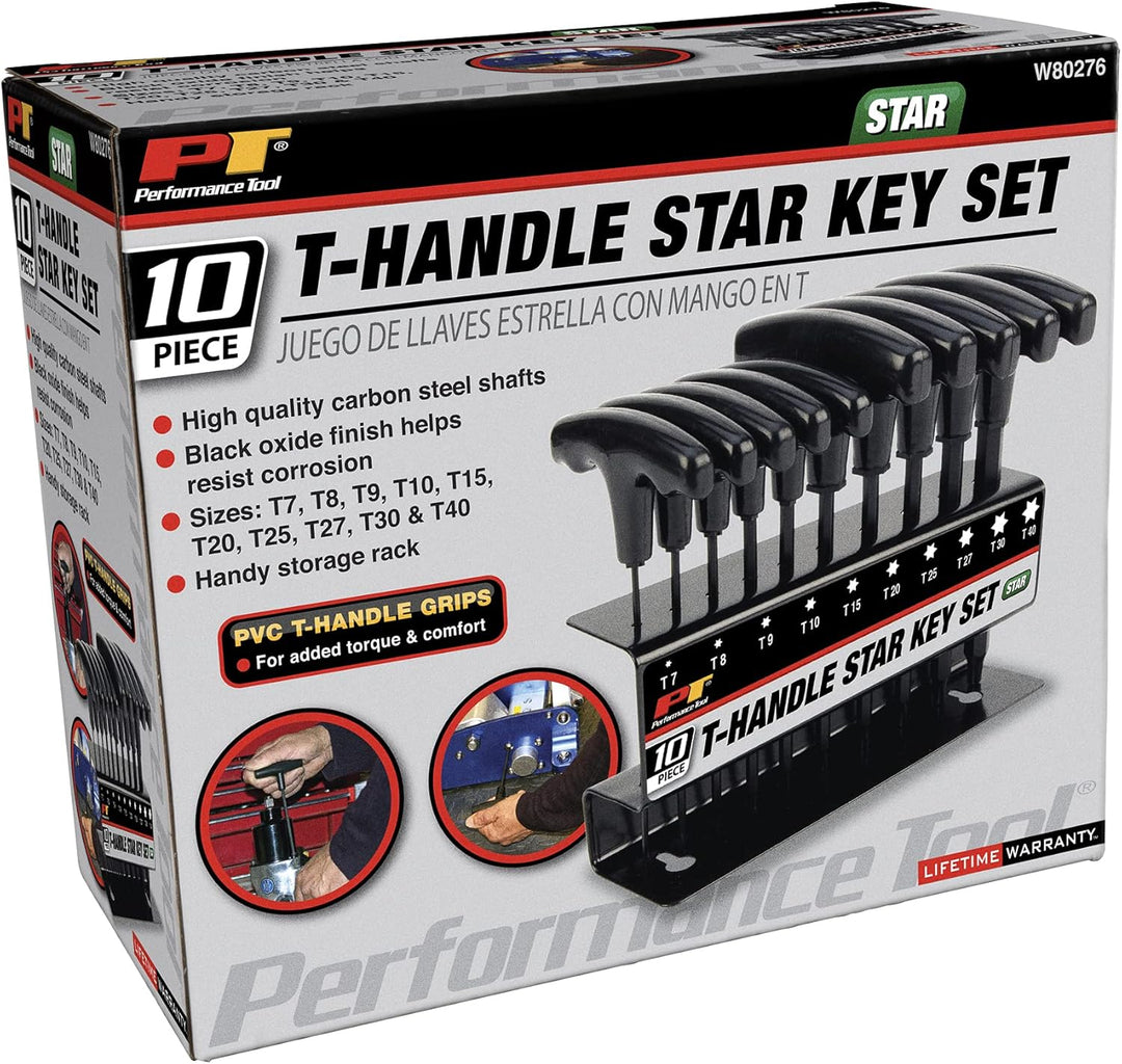 PERFORMANCE TOOL W80276 Star T-Griff Sechskantschlüsselsatz, 10-teilig, schwarz 10 Pieces, 10 Pieces
