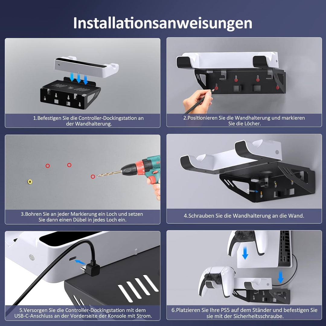 NexiGo PS5 Wandhalterungsset mit Ladestation für PS5 (alle Versionen) und Neue PS5 Slim Konsolen, re